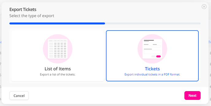 Export tickets